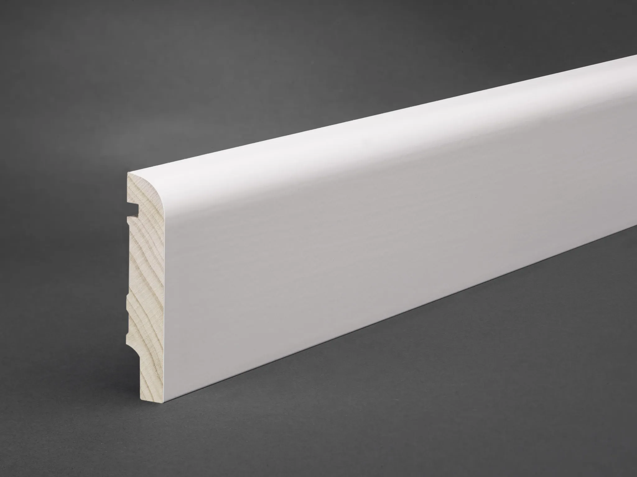 Massivholz weiß lackiert 80x16 mm Oberkante abgerundet