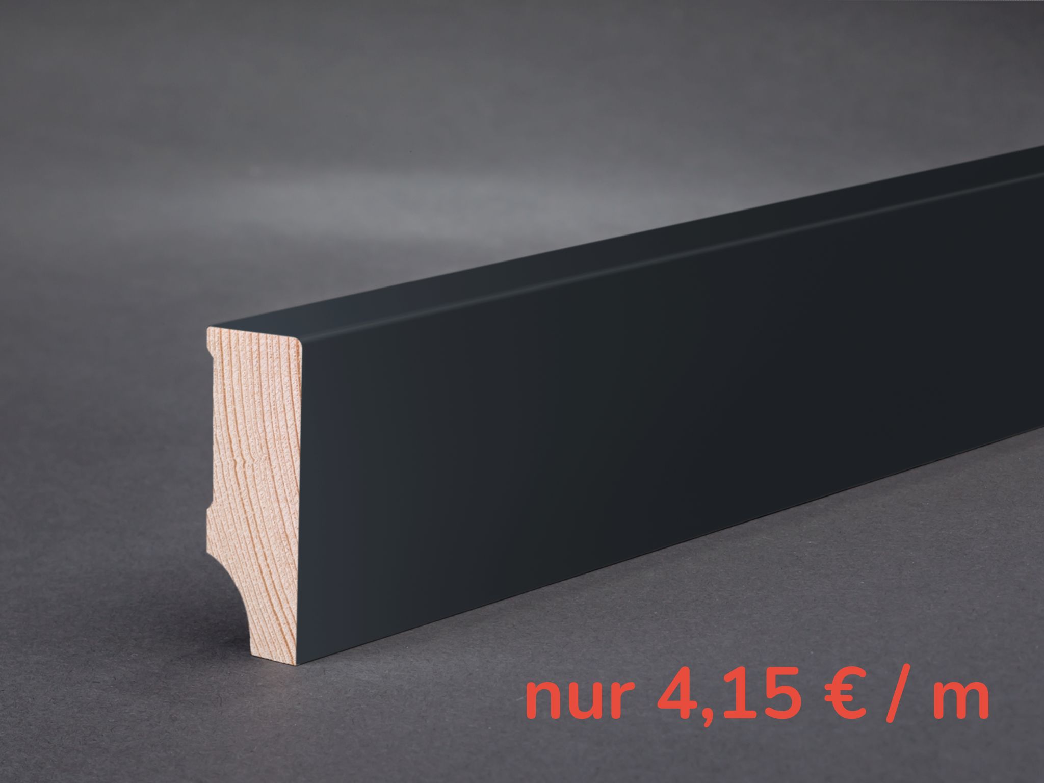 Massivholz RAL 9005 Tiefschwarz lackiert 40x15x2400 mm Oberkante gerade