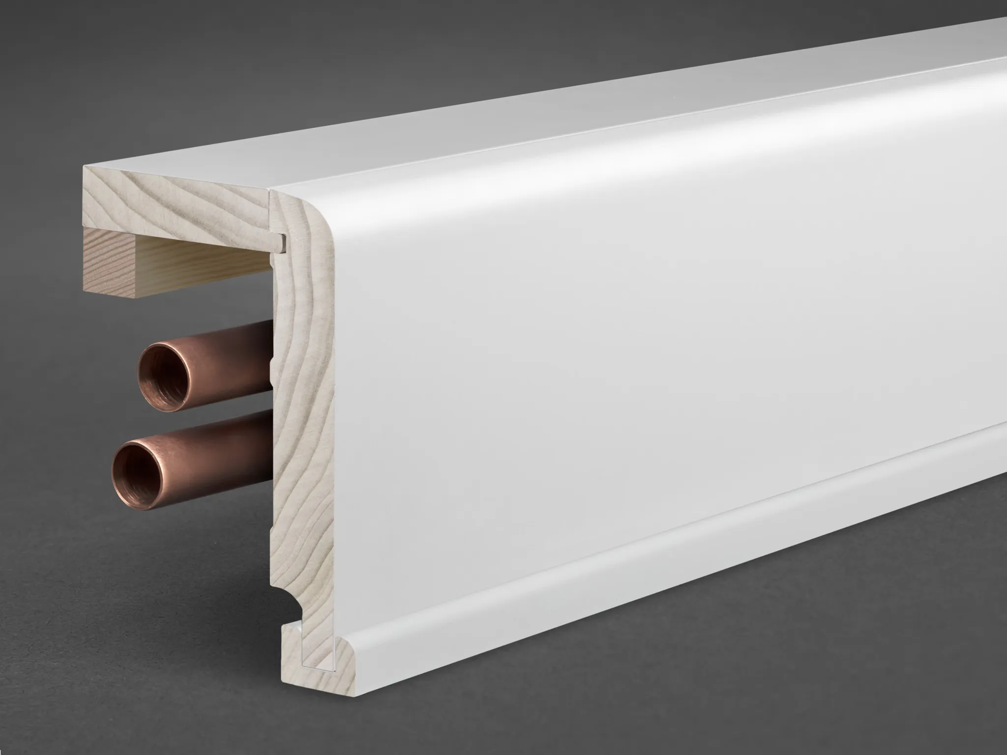 Massivholz weiß lackiert 125x85 mm Rohrabdeckleiste Oberkante abgerundet