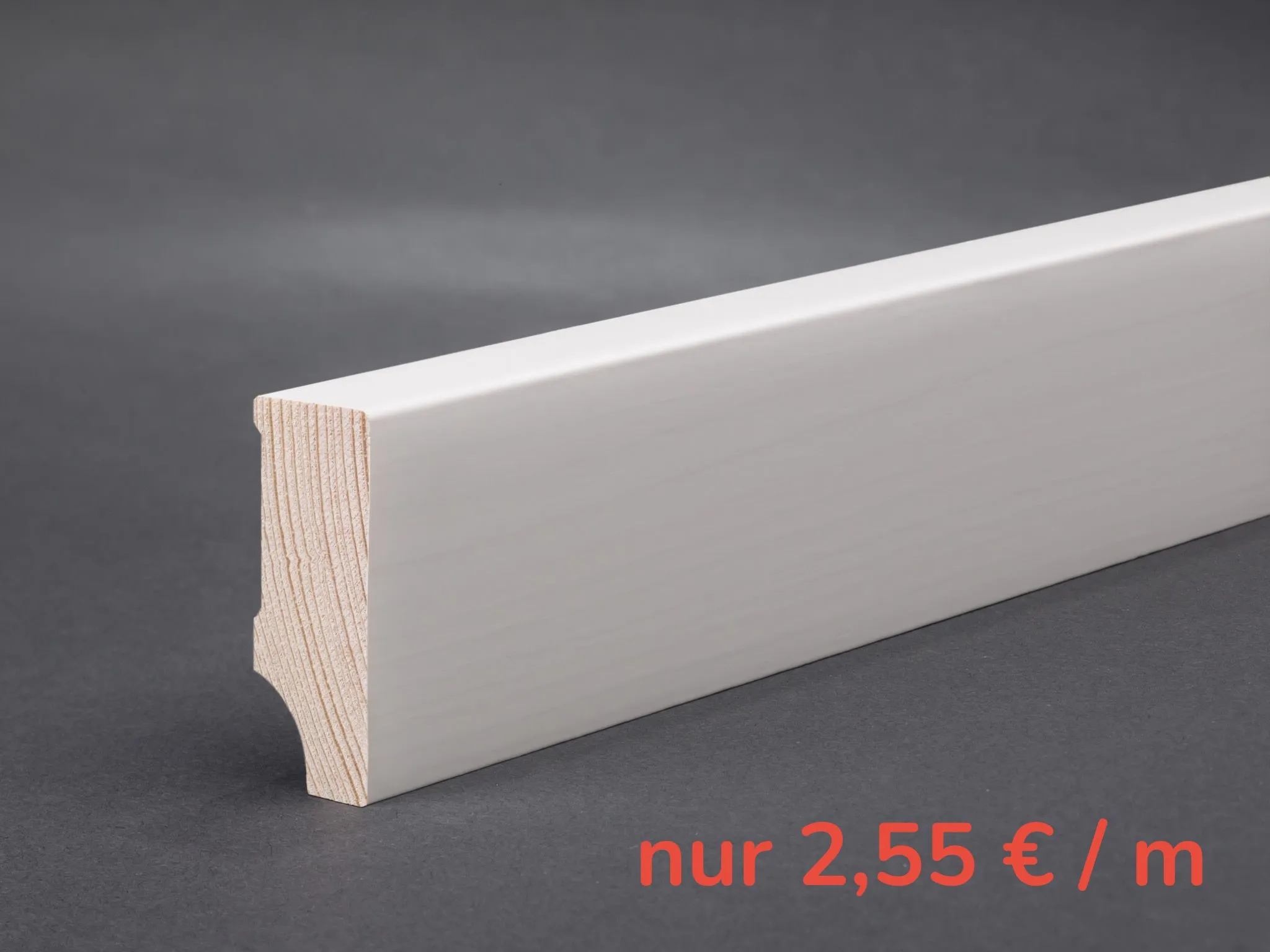 Massivholz weiß lackiert 40x15x2400 mm Oberkante gerade
